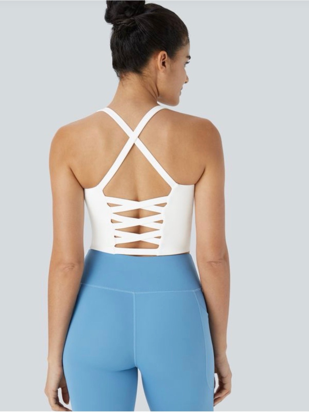 White Strappy Sports Bra with Crisscross Back